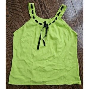 NWT Vintage Y2K J.A.C. Crop Tank Top Women’s Sz Large Green W/black Ribbon
